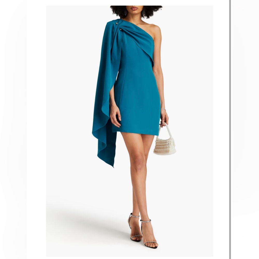 Halston Malina one-shoulder draped twill mini dress